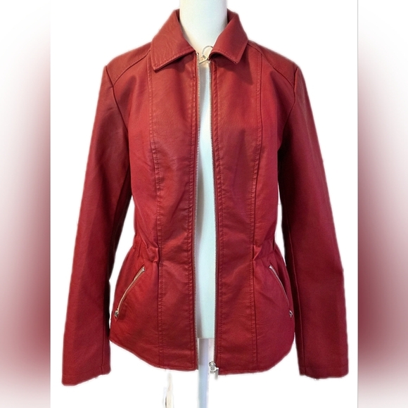 Baccini Jackets & Blazers - Baccini Women's Vibrant Red Faux Leather Jacket